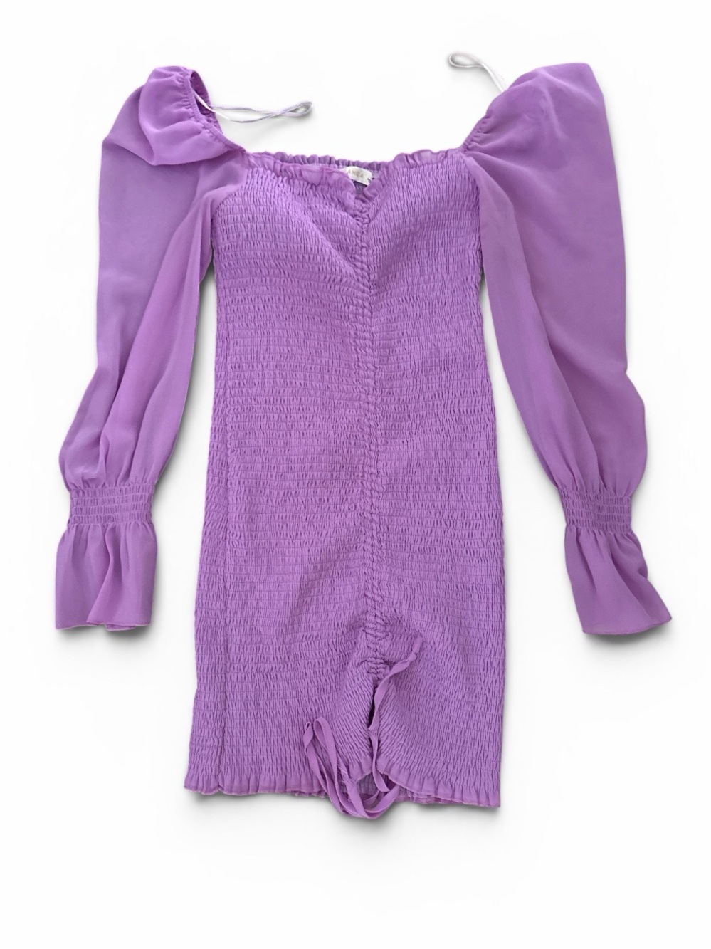 Purple Long-Sleeve Smocked Mini Dress